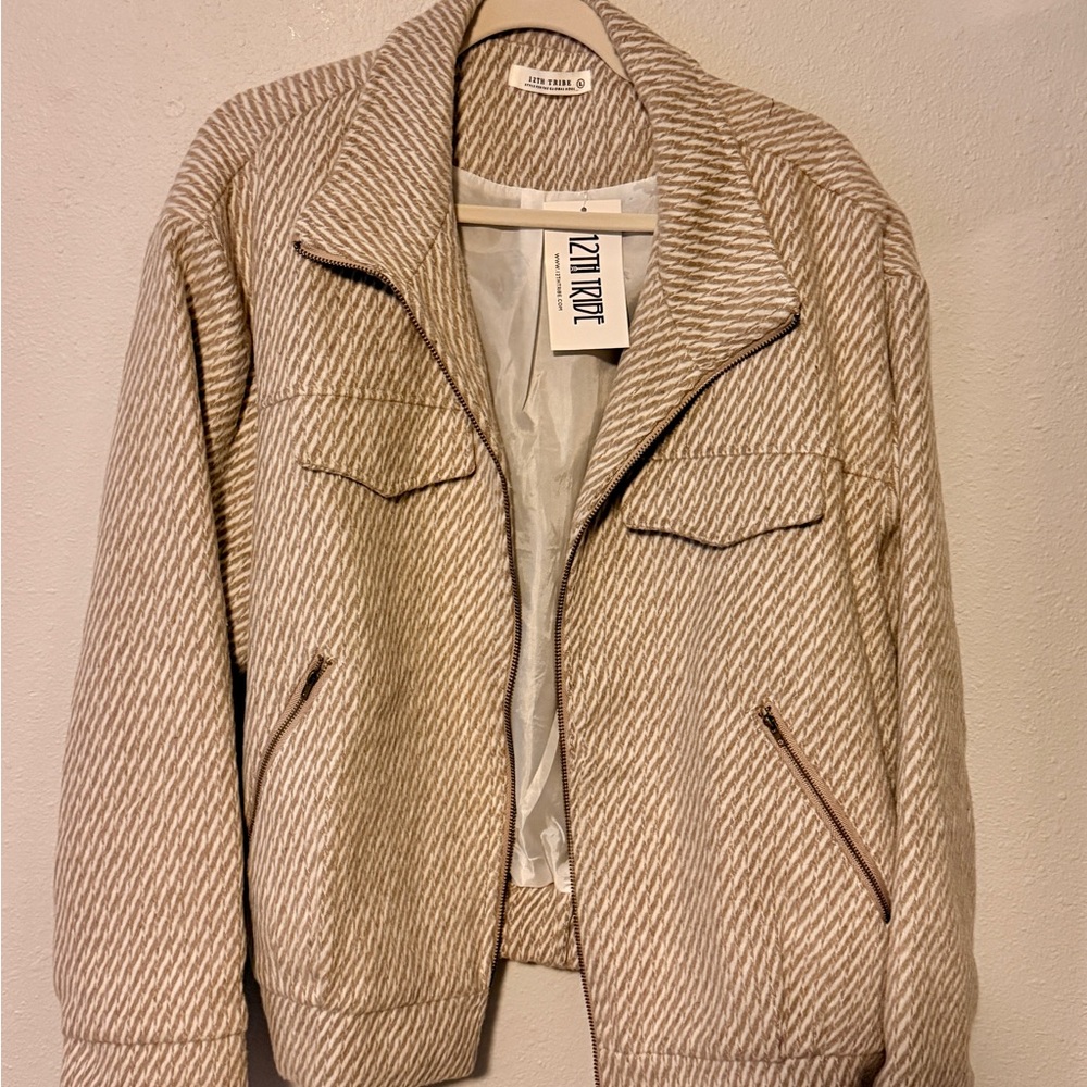 12th Tribe Marina Taupe Wool Moto Jacket